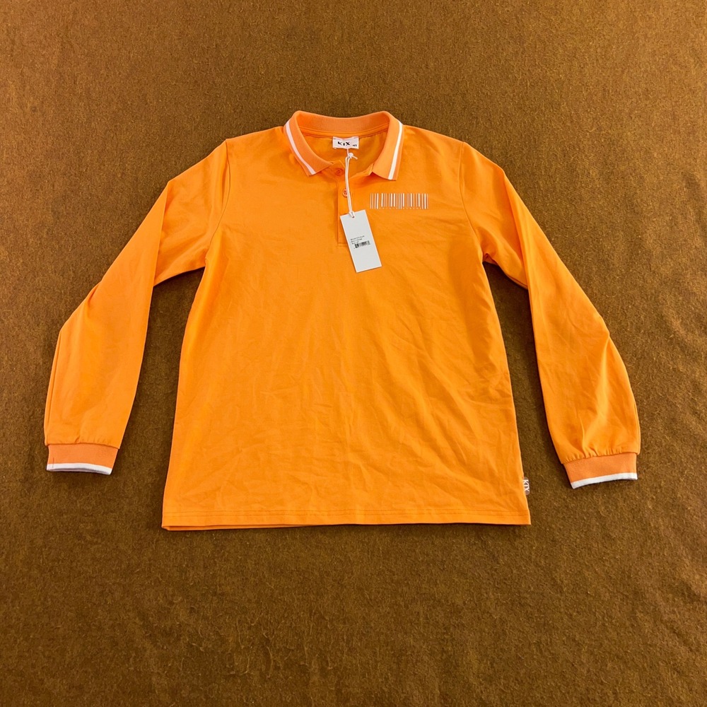 KIX Boys 16Y Orange Barcode Graphic Long Sleeve Polo Shirt NWT